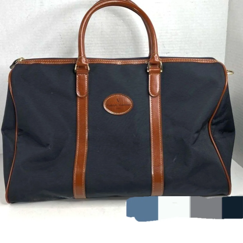 Valentino Blue and Brown Duffel Bag with Luxurious Leather Accents - Picture 2 of 9